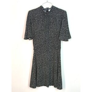 MNG Basics XS Black White Polka Dot‎ Print Ruffle Sleeve Mini Dress batwing